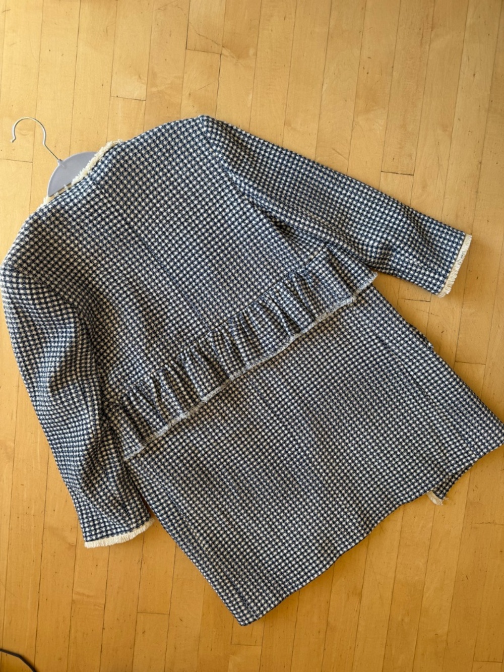 Zara Checked Tweed Open-Front Jacket/ Ruffled Trim S  GD1235 - Picture 4 of 4